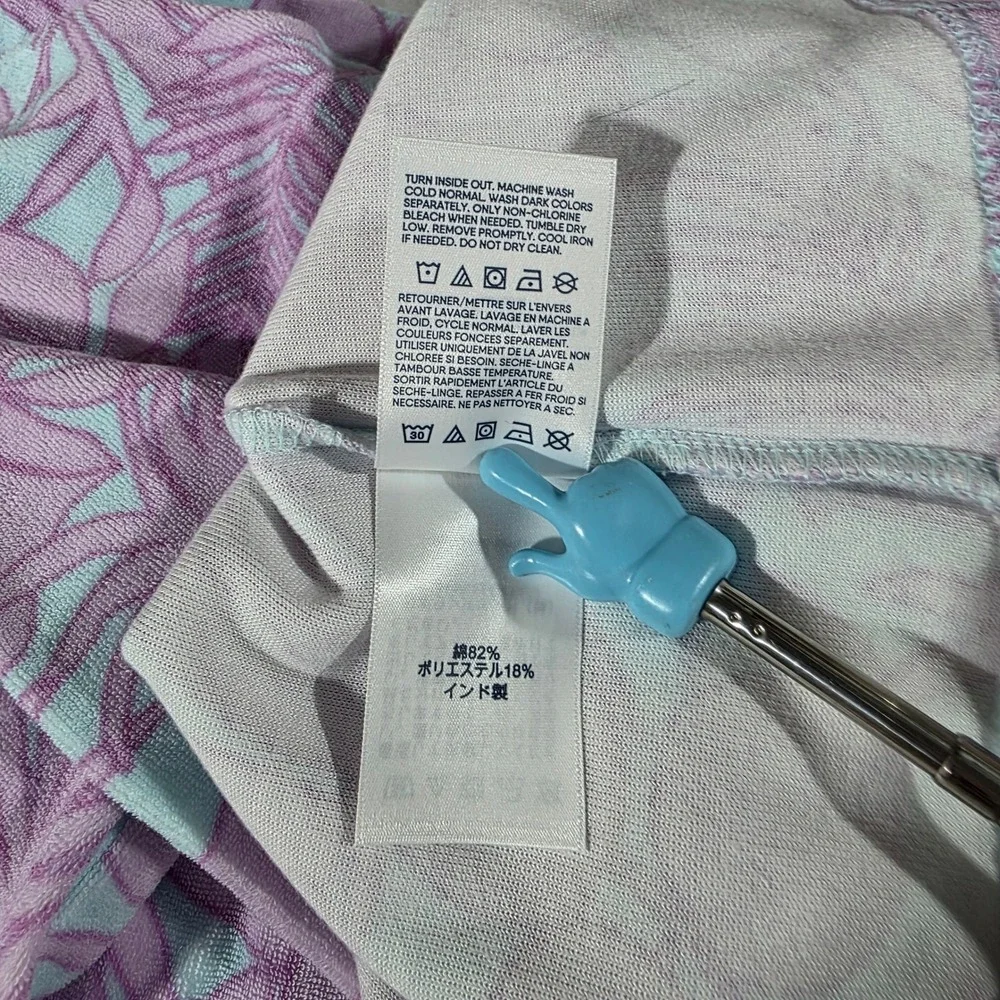 Lands End Girls Hooded Terry Swim Cover-Up Paradise Aqua Palm Foliage L 10-12